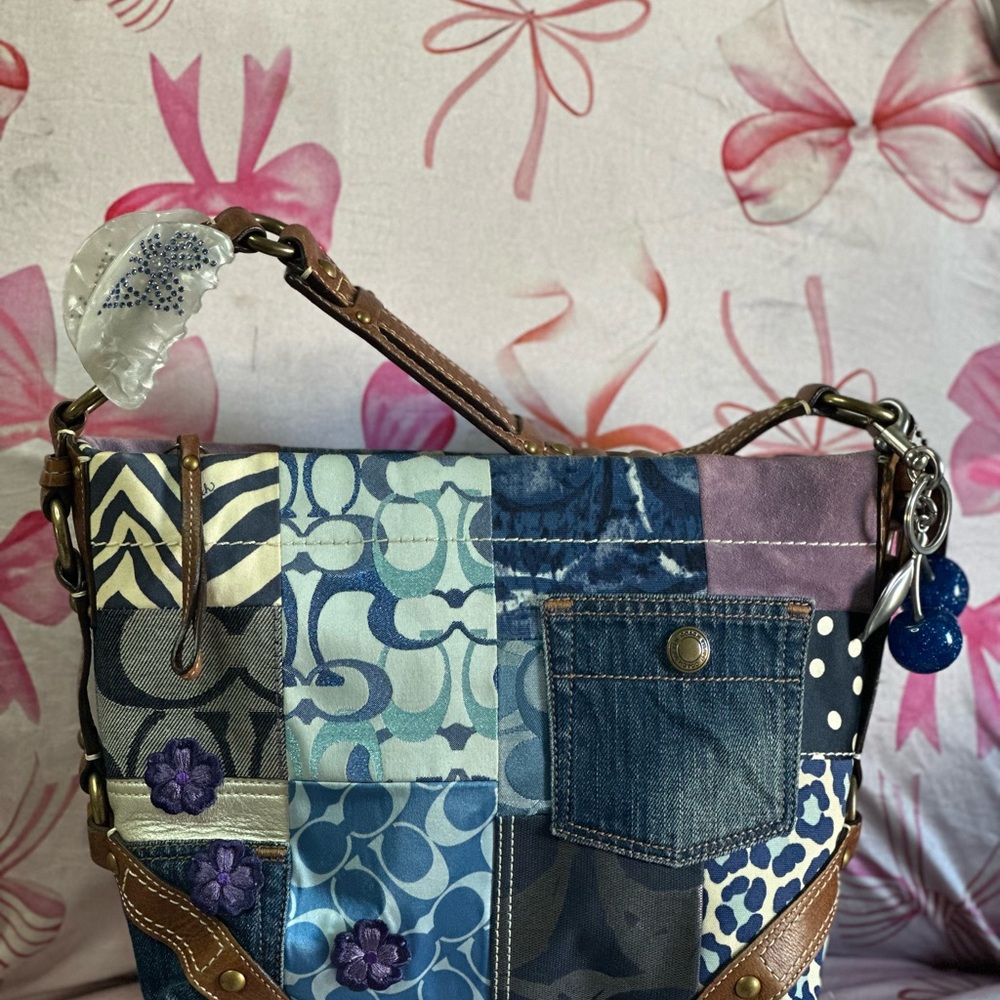 Coach Carly patchwork flower shoulder bag